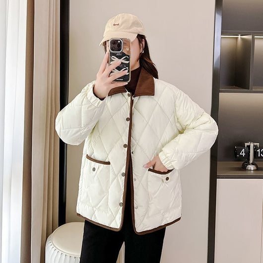 Chaqueta Acolchada de Cuero PU con Diseño Rombo - Suelta y Versátil - Image 17