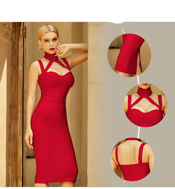 Vestido de Fiesta Elegante con Tirantes Rojos - Diseño Sofisticado y Sensual