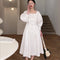 Vestido Midi Cuello Cuadrado con Mangas Globo - Corte A Elegante para Mujer