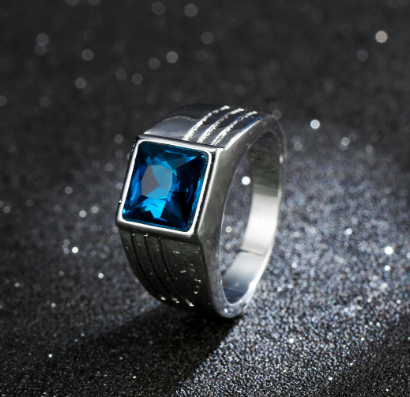 Anillo de Compromiso y Boda para Hombre con Zafiro Azul Elegante - Image 2