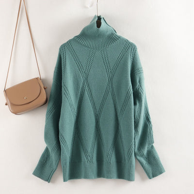 Suéter Cuello Alto Tejido Liso Holgado Casual - Image 13