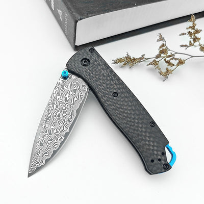 Cuchillo Portátil Butterfly BM535 Damasco con Funda de Cuero