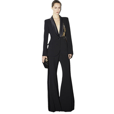 Traje Dos Piezas con Pantalón Acampanado y Detalles de Cuentas - Image 4