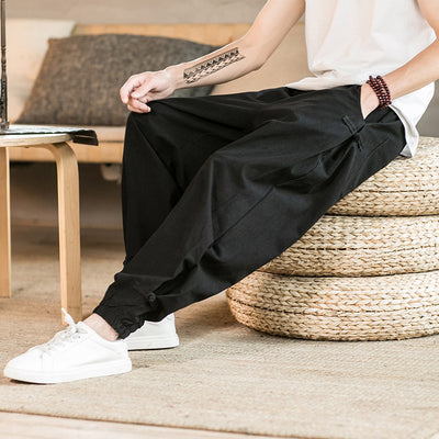 Pantalones Harem Holgados de Algodón y Lino Transpirables para Hombre - Talla Grande - Image 12