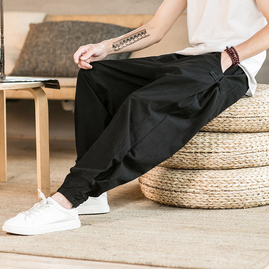 Pantalones Harem Holgados de Algodón y Lino Transpirables para Hombre - Talla Grande - Image 12