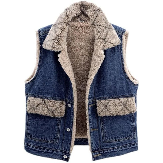 Chaleco Acolchado de Lana de Cordero y Algodón Denim para Mujer - Image 3