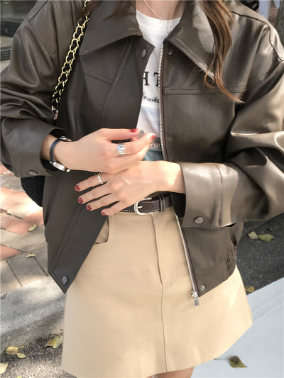 Chaqueta de Cuero Cropped Retro Americana para Mujer - Estilo Cool y Sofisticado - Image 24