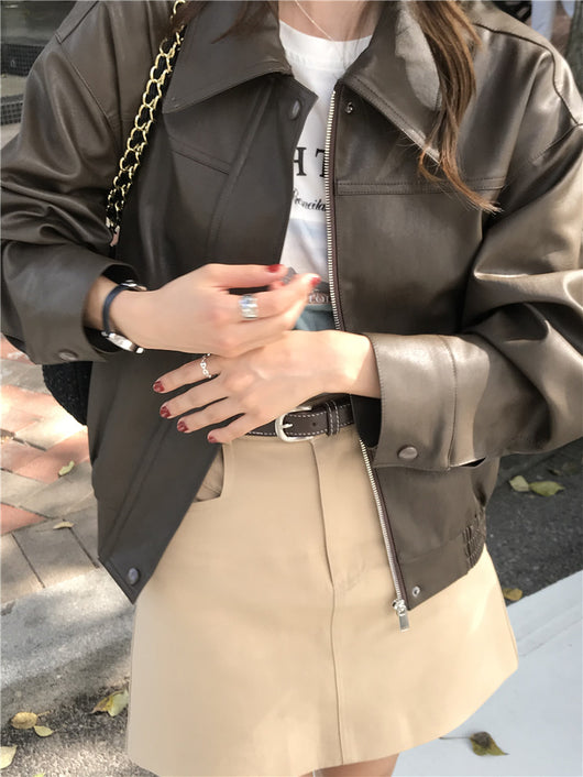Chaqueta de Cuero Cropped Retro Americana para Mujer - Estilo Cool y Sofisticado - Image 24