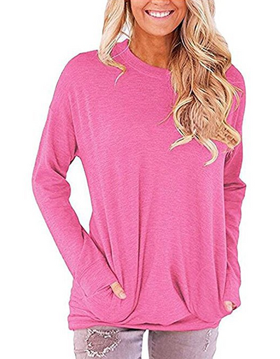Playera Manga Larga Cuello Redondo con Bolsillo y Detalles Decorativos para Mujer - Image 9