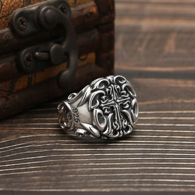 Anillo de Plata 925 Pesado Industrial con Cruz para Hombre - Image 4