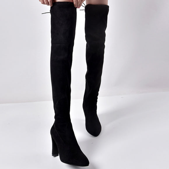 Botas Altas Over The Knee con Tacón Grueso Elástico para Mujer