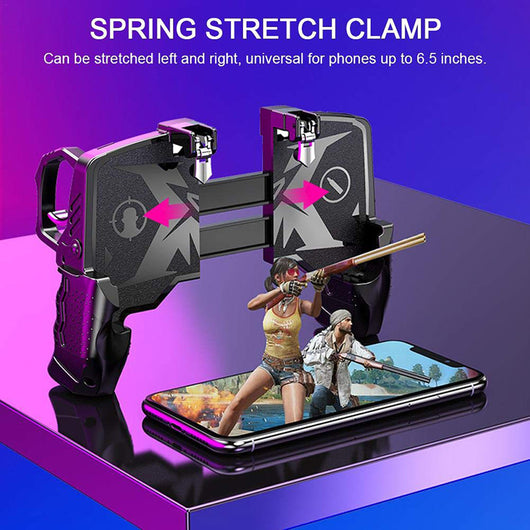 Black multi-function gamepad for smartphones with ergonomic grips, metallic triggers, and a phone holder. - Image 4
