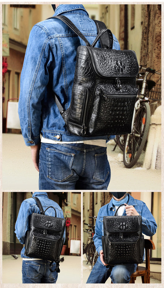 Mochila de Cuero Genuino con Patrón Texturizado - Image 7