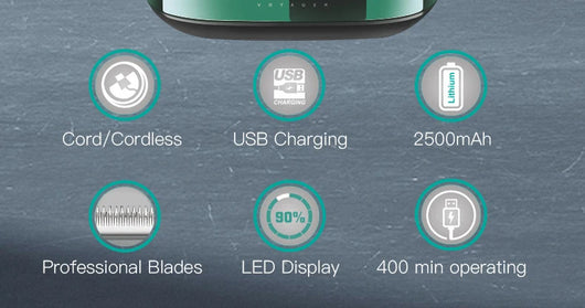 VGR V-671 professional hair clipper in dark green and black with charging base, digital display, and four guide combs. - Image 5