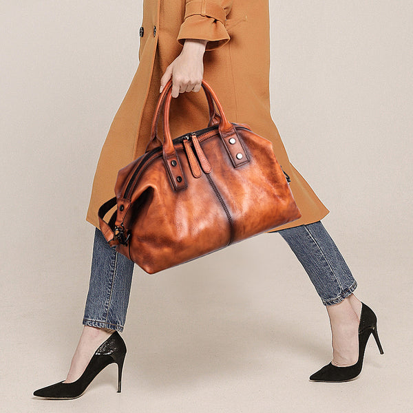 Bolso de Cuero Retro para Mujer - Bandolera Vintage de Cuero Genuino con Efecto Envejecido