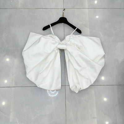 Blusa Elegante Off-Shoulder con Mangas Abullonadas y Moño Grande - Image 4