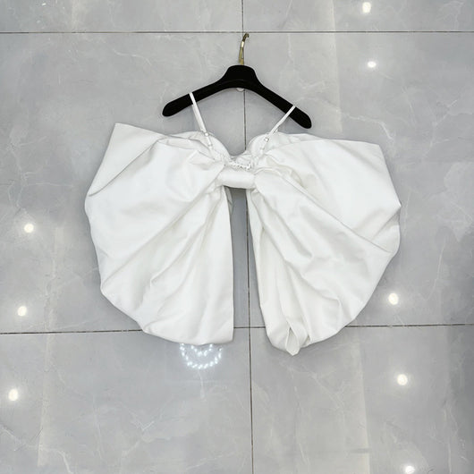 Blusa Elegante Off-Shoulder con Mangas Abullonadas y Moño Grande - Image 4