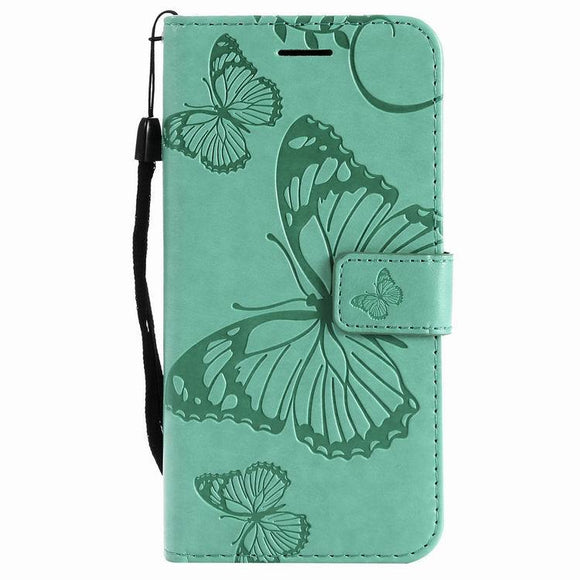 Funda de Cuero para Teléfono con Mariposa 3D, Soporte de Tarjetas y Cordón