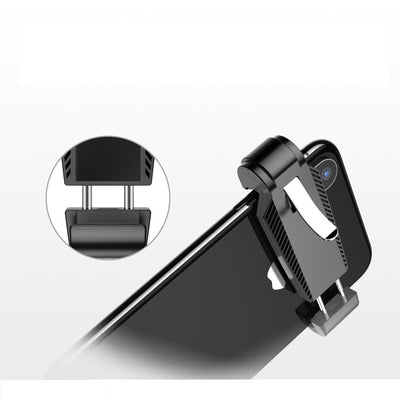 Black mobile game controller with four-finger linkage, featuring a textured grip and trigger buttons for smartphone gaming. - Image 9