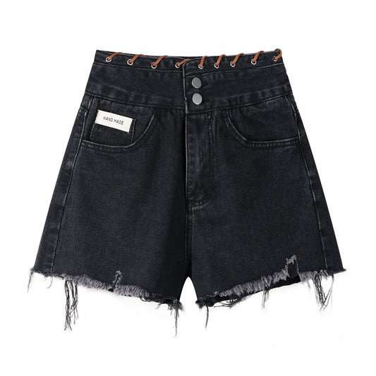 Shorts Denim Talle Alto y Pierna Ancha para Mujer