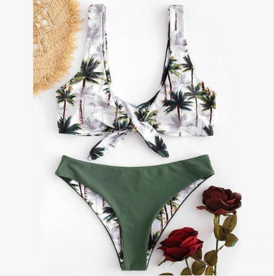 Bikini Dividido con Estampado de Coco - Diseño Europeo con Moño - Image 2