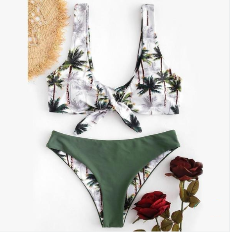 Bikini Dividido con Estampado de Coco - Diseño Europeo con Moño - Image 2