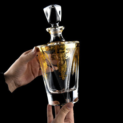 Vaso Whisky de Cristal con Líneas Doradas Grid - Image 3