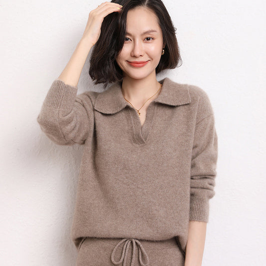 Suéter Polo Cashmere Suelto de Manga Corta para Mujer - Image 2