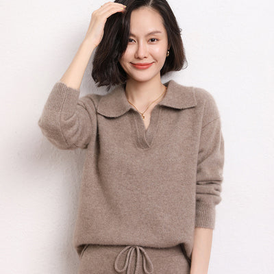 Suéter Polo Cashmere Suelto de Manga Corta para Mujer - Image 2