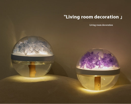 Pink round mini humidifier with clear dome, decorative pink flowers, and a light-up base, ideal for desktop or bedroom. - Image 18