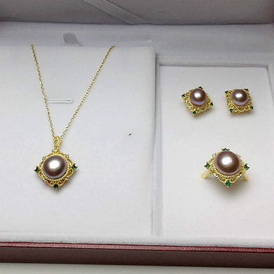 Juego de 4 Piezas Perlas de Agua Dulce: Collar, Pendientes y Anillo - Image 4