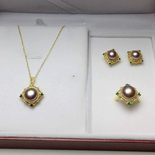 Juego de 4 Piezas Perlas de Agua Dulce: Collar, Pendientes y Anillo - Image 4