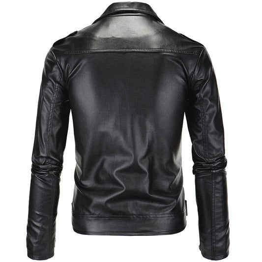 Chaqueta de Cuero Slim con Cremallera Diagonal y Solapa - Image 2