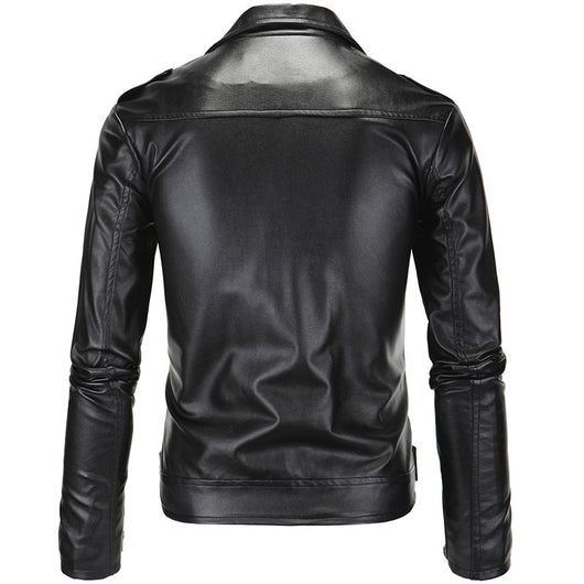 Chaqueta de Cuero Slim con Cremallera Diagonal y Solapa - Image 2