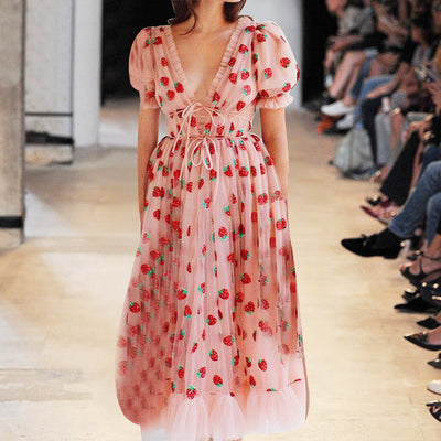 Vestido de Fiesta Strawberry con Lentejuelas y Malla - Image 4
