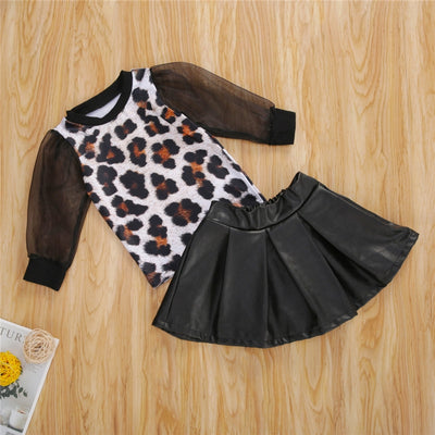 Conjunto Otoñal para Niña con Estampado de Leopardo - Playera y Falda - Image 5