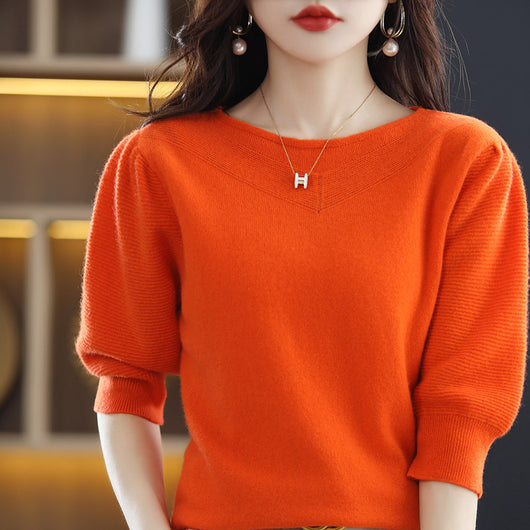 Blusa Suelta de Cuello Redondo Manga Corta Siete Puntos para Mujer - Image 6