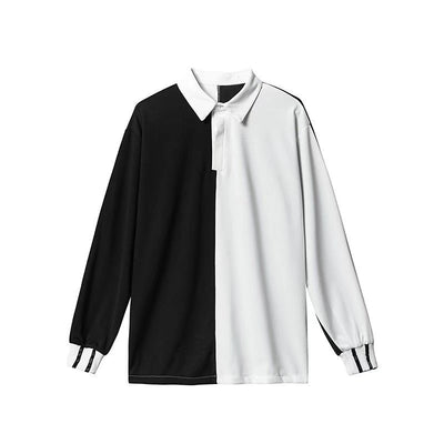 Camisa Manga Larga Colorblock Negro y Blanco para Hombre - Image 7