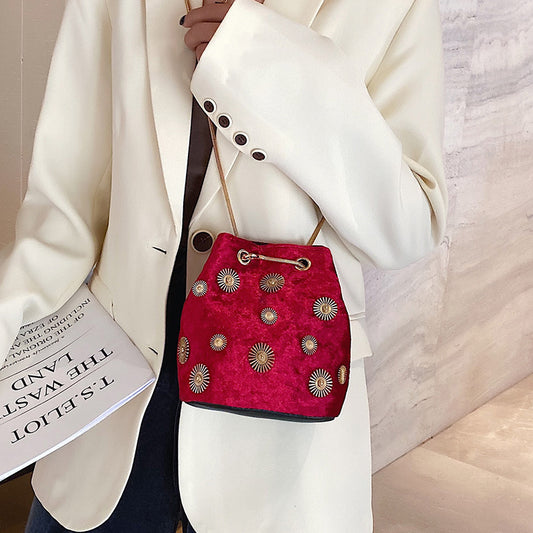 Bolso de Terciopelo Tipo Bucket para Mujer