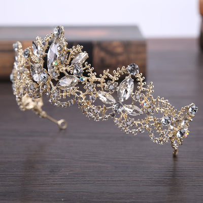 Corona Tiara Nupcial de Cristal Barroco Lujo con Acabado Oro Claro - Image 6