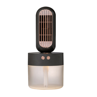 Small white and rose gold humidifier fan with an oval fan unit and a translucent cylindrical water tank. - Image 4