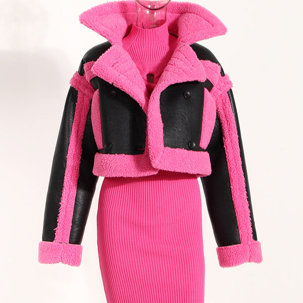 Chaqueta de Motocicleta de Cuero Estilo Europeo con Solapa Grande