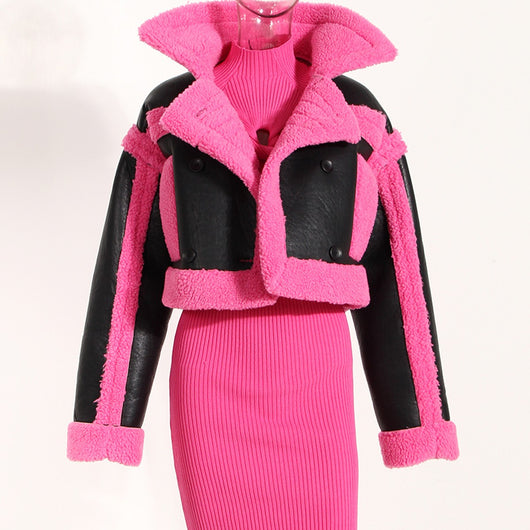 Chaqueta de Motocicleta de Cuero Estilo Europeo con Solapa Grande