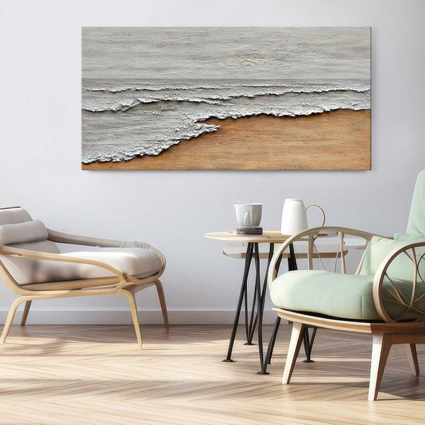 Cuadro Abstracto Pintura al Óleo Nórdica Paisaje Marino Texturizado para Sala de Estar