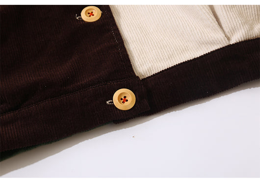 Chaqueta Corduroy Retro Japonesa con Cuello Muñeca y Costuras Contrastadas - Image 13