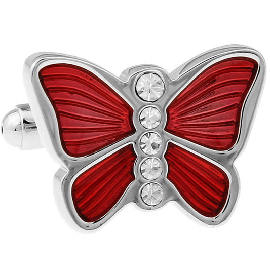 Botones de Puño Francés con Mariposa Esmaltada y Diamantes