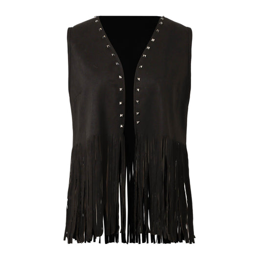 Chaqueta de Gamuza sin Mangas con Flecos y Remaches para Mujer - Image 12