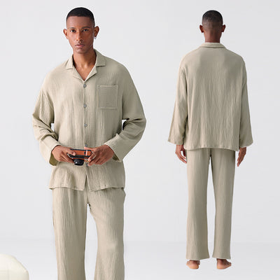 Pijama Hombre Gasa Tejida Primavera Otoño Ligero y Cómodo
