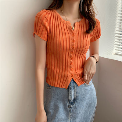 Cardigan Corto Tejido de Cintura Alta - Blusa Slim Fit Manga Corta - Image 16