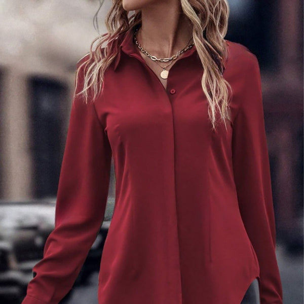 Blusa Ejecutiva Solapa Satinada Manga Larga Slim Fit para Mujer